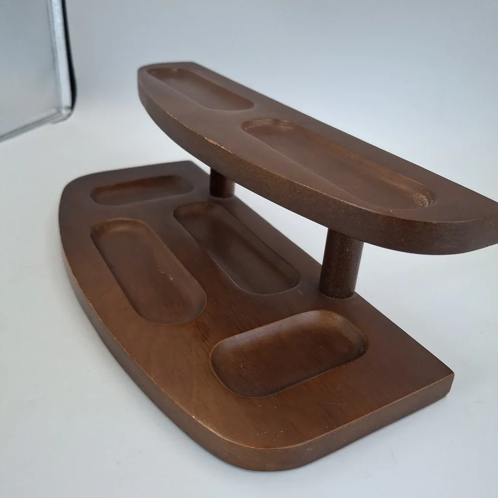 Vintage MCM Wooden 2-Tier Valet Tray Desk Organizer Watch Coins Jewelry Caddy